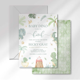 Small Baby Dino Baby Shower Invitation Front View