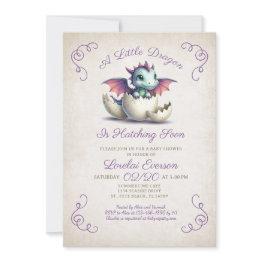 Small Baby Dragon Shower Invitation Front View