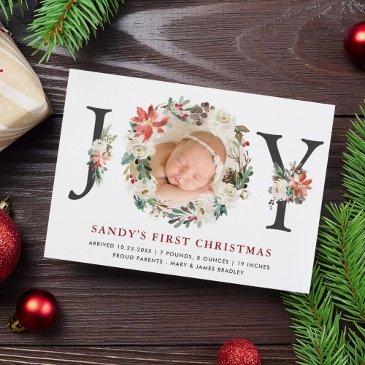 baby first christmas poinsettia ivory floral photo holiday invitations