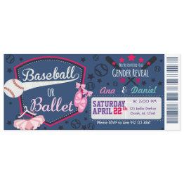 Small Baby Gender Reveal - Baseballs Or Ballet Invitation Front View