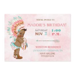 Small Baby Girl African American Tribal Headdress Blush Invitation Front View