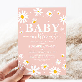 Small Baby In Bloom Blush Boho Daisy Floral Girl Shower Invitation Front View
