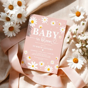 baby in bloom blush boho daisy floral girl shower invitation