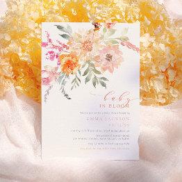 Small Baby In Bloom | Blush & Teal Spring Floral Shower Invitation Front View