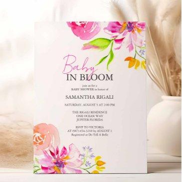 baby in bloom floral watercolor shower invitation