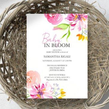 baby in bloom floral watercolor shower invitation