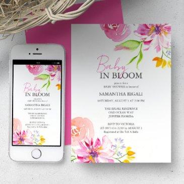 baby in bloom floral watercolor shower invitation