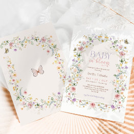 Small Baby In Bloom Pastel Wildflowers Baby Shower Invitation Front View