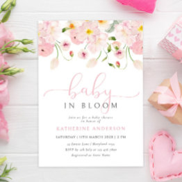 Small Baby In Bloom Pink Floral Baby Shower Invitation Front View