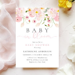 Small Baby In Bloom Pink Floral Baby Shower Invitation Front View