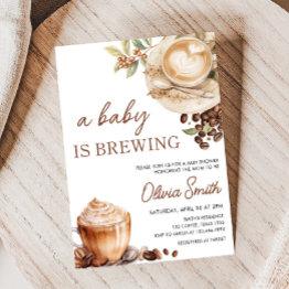 Small Baby Is Brewing Coffee Bean Baby Shower Invitation Front View