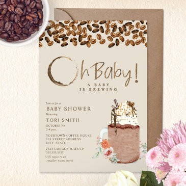 baby is brewing iced coffee floral oh baby shower invitation