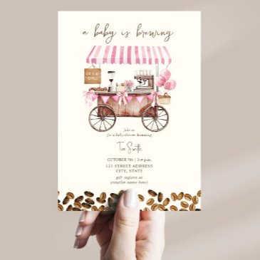 baby is brewing pink coffee cart girl baby shower invitation