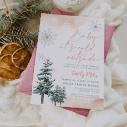 Small Baby It's Cold Outside, Baby Shower Winter Invitation Front View