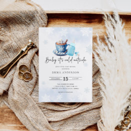 Small Baby It's Cold Outside Blue Boy Baby Shower Invitation Front View