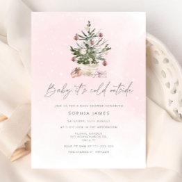 Small Baby It's Cold Outside Christmas Girl Baby Shower Invitation Front View