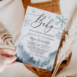 Small Baby It's Cold Outside Winter Mountain Baby Shower Invitation Front View