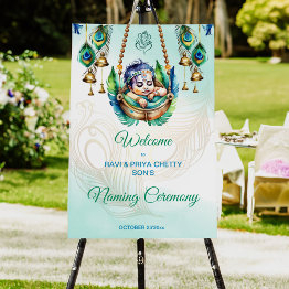 Small Baby Krishna Naming Cradle Ceremony Welcome Foam Board Front View