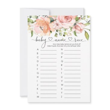 baby name race game, floral roses baby shower game invitation