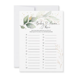 Small Baby Name Race Game, Greenery Baby Shower Game Inv Invitation Front View