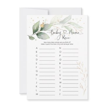 baby name race game, greenery baby shower game inv invitation