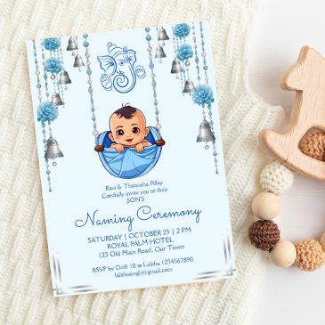 baby naming cradle indian ceremony blue template