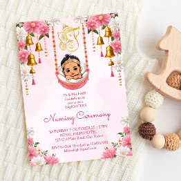 Small Baby Naming Cradle Indian Ceremony Pink Template Front View