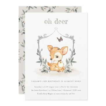 baby oh deer floral crest any age birthday invite
