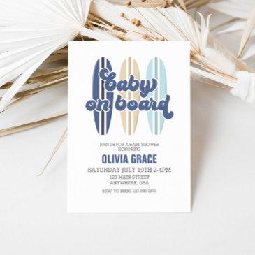 baby on board surfboard beach baby shower invitation
