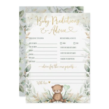 baby predictions & advice teddy bear greenery game invitation