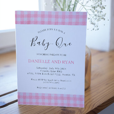baby q baby shower barbecue checkered girl pink invitation