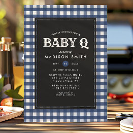 Small Baby Q Barbeque Blue Summer Country Baby Shower Invitation Front View