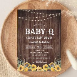Small Baby-q Yellow Bbq Couple's Baby Shower Invitation Front View