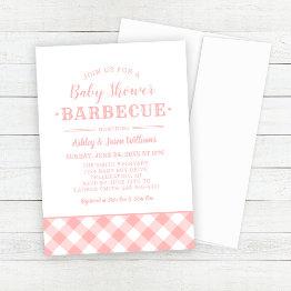 Small Baby Shower Bbq Blush Pink Gingham Plaid Invitation Front View