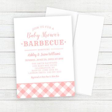 baby shower bbq blush pink gingham plaid invitation