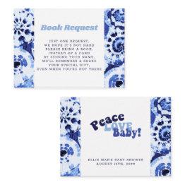 Small Baby Shower Book Request Tie Dye Blue Shibori Enclosure Invitations Front View