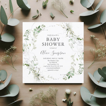 baby shower botanical greenery modern invitation