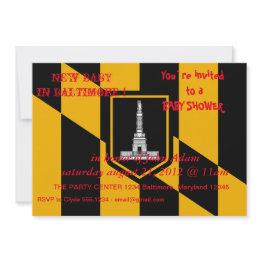 Small Baby Shower Invitation With Flag Of Baltimore City Front View