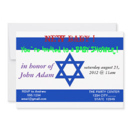 Small Baby Shower Invitation With Flag Of Israel Front View