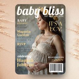 Small Baby Shower Maternity Magazine Cover Invitation Front View