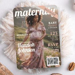 Small Baby Shower Maternity Magazine Cover Invitation Front View