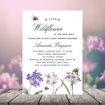 baby shower wildflowers violet pink bees girl invitation postinvitations