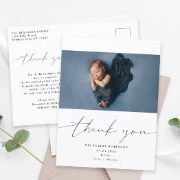 Small Baby Thank You Shower Modern Calligraphy Photo Announcement Postinvitations Front View
