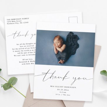 baby thank you shower modern calligraphy photo announcement postinvitations