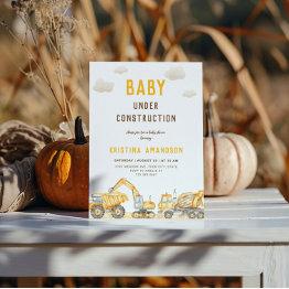 Small Baby Under Construction Baby Shower Invitation Front View