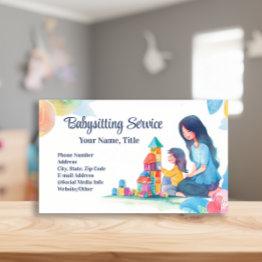 Small Babysitter Nanny Childcare Watercolor Blocks Business Invitations Front View