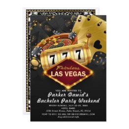 Small Bachelor Casino Party Black Gold Invitation Front View