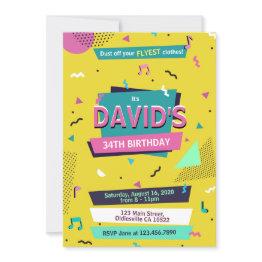 Small Back To 90s Memphis Style Birthday Invite Front View