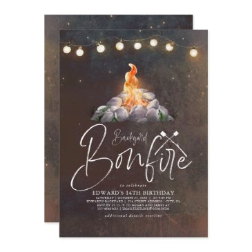 backyard bonfire birthday party modern elegant inv invitation