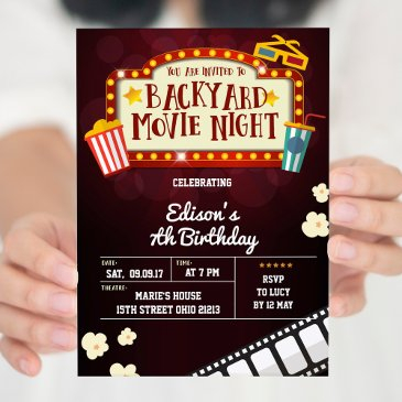backyard movie night birthday party invitation